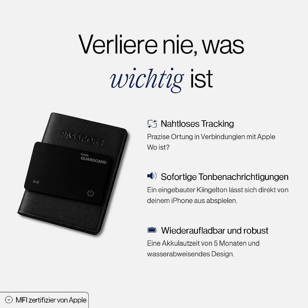 GuardCard - Verliere nie wieder deine Geldbörse, Tasche oder Gepäck