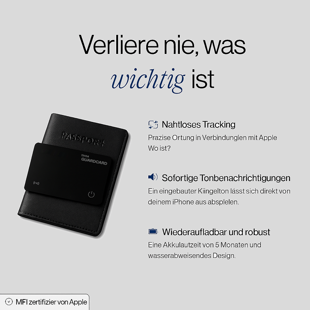 GuardCard - Verliere nie wieder deine Geldbörse, Tasche oder Gepäck
